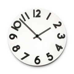 Isolated white clock face with black numbers