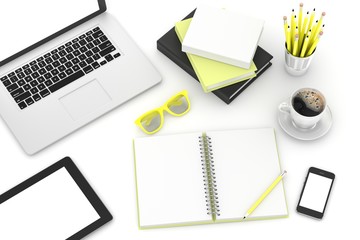 laptop and office stuff, workplace, top view