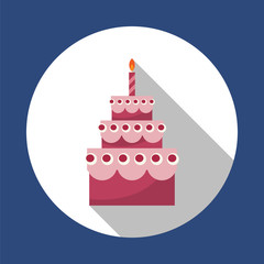 Birthday cake. Round flat vector icon  with long shadow. EPS 10.