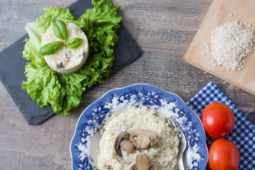 Risotto with mushrooms on plate