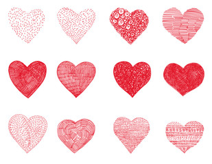 12 doodle hearts