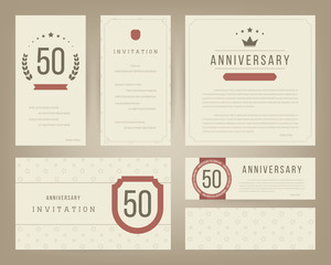 Fifty years anniversary invitation cards template. Vector illustration.