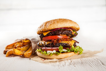 Home made hamburger with lettuce and cheese