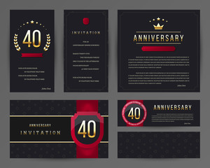 Forty years anniversary invitation cards template. Vector illustration with black and gold elements.
