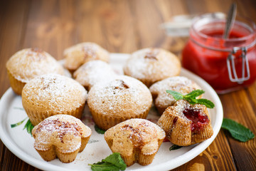 sweet muffins with fruit jam inside 