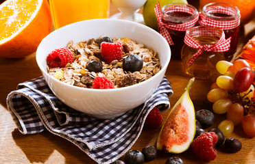 Healthy muesli with fresh berries and fruit