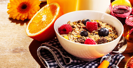 Healthy breakfast muesli with fresh berries