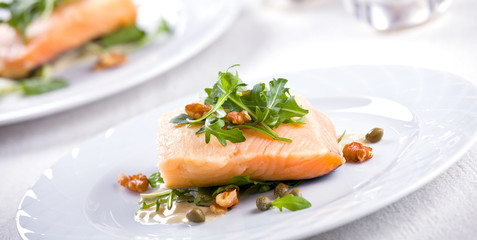Salmon With Nut Salad Panorama