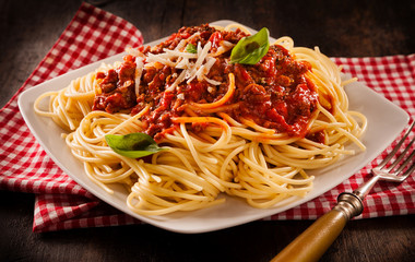 Serving of traditional Italian spaghetti Bolognese