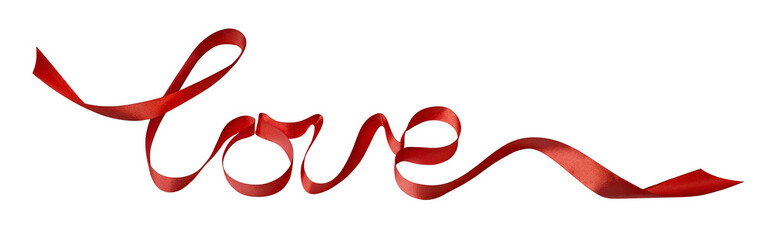 Valentine red love ribbon design element isolated on white backg