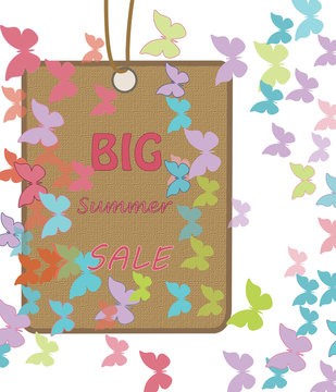 sale labels with texture and butterflies ornament. Vector