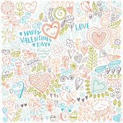 Naklejka premium Valentines day sketch pattern