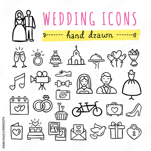 Hand Drawn Wedding Icons Marriage Bride And Groom Hand Drawn Wedding Icons Marriage Bride And Groom Rings