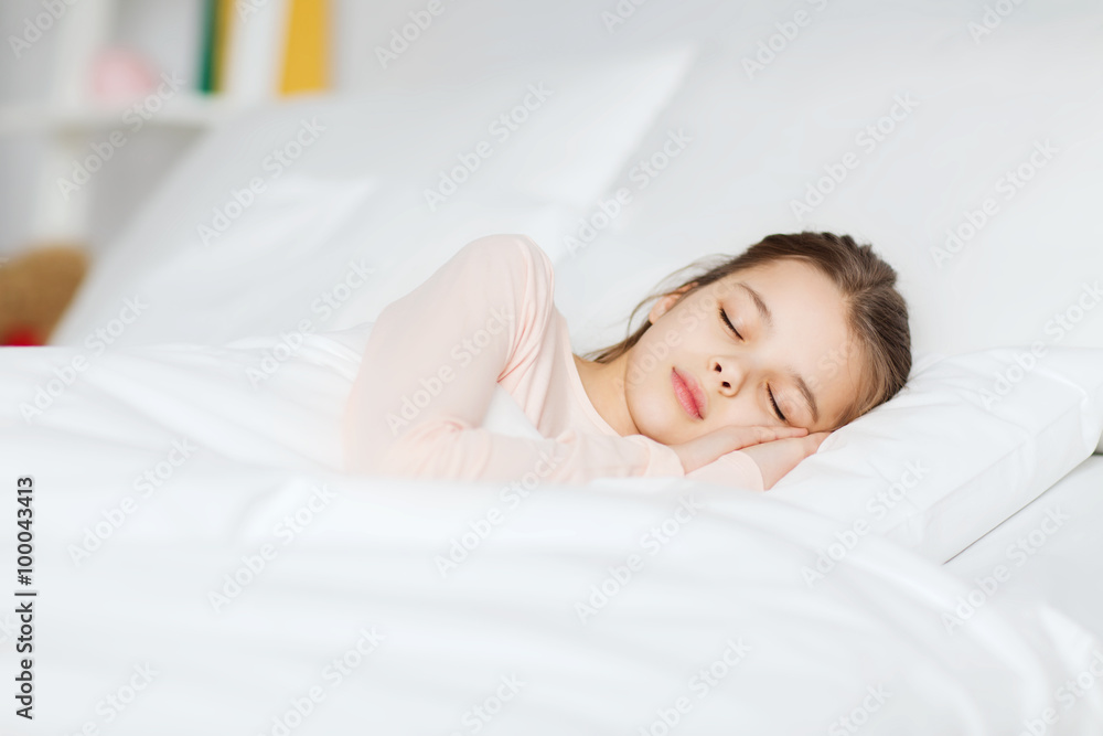 Poster girl sleeping in bed at home