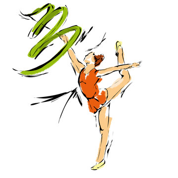 Atletica, illustrazione di una specialista di ginnastica artistica con nastro