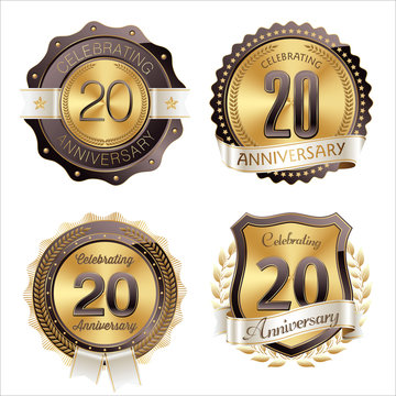 Gold and Brown Anniversary Badges 20th Year's Celebration