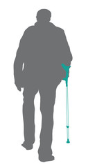 Mann mit Gehhilfe - Gehbehinderung, Beschwerden im Alter, Krankheit des Stützapparates, Arthrose, Arthritis, Rheuma, Silhouette 