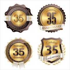 Gold and Brown Anniversary Badges 35th Year's Celebration