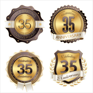 Gold and Brown Anniversary Badges 35th Year's Celebration