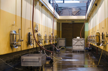Bulgarian winery and stainless steel fermentation vessels