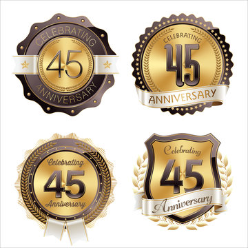 Gold and Brown Anniversary Badges 45th Year's Celebration