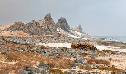 Abd al Kuri island rocks and beach in Socotra archipelago