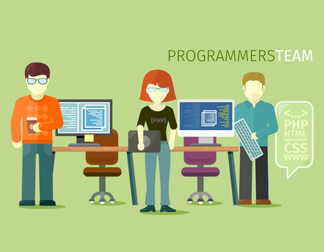 Programmers Team People Group Flat Style