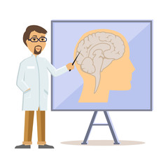Doctor Showing Human Brain Flat Design
