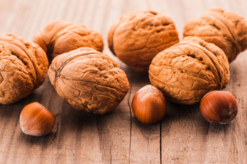 A mixture of walnuts and hazelnuts