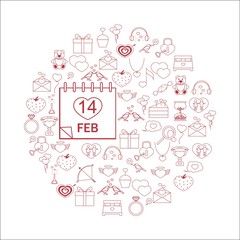Vector illustration with different Valentines Day elements.Vector line icons. idea illustration for design t-shirts, banners, flyers and other types of polygraphy products