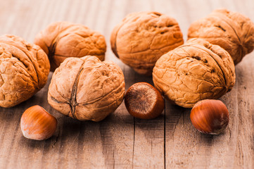 A mixture of walnuts and hazelnuts