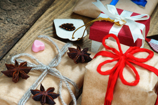 Gift boxes and heart shapes
