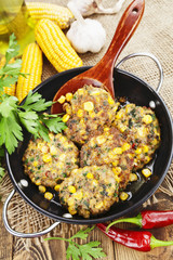 Corn pancakes with minced meat