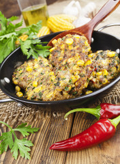 Corn pancakes with minced meat