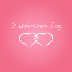 Fototapeta na wymiar vector hand drawn St. Valentine's Day text card with two white hearts isolated on pink background