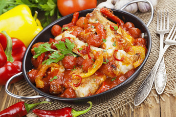 Chicken in a sauce of tomato and pepper