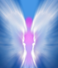 Abstract angel on the sky, blue background on vertical