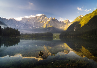 panorama of mountain lake in the Alps