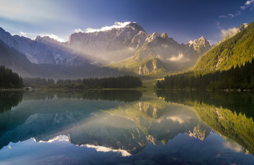 panorama of mountain lake in the Alps
