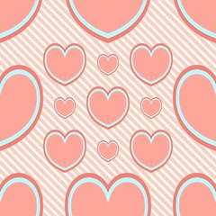 Beautiful hearts on a striped background. Seamless texture