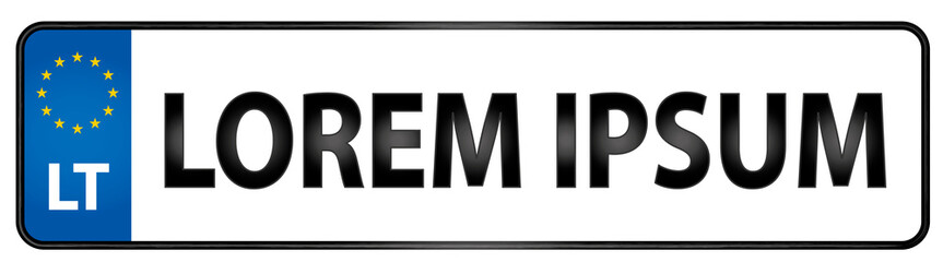 Vehicle registration plate of Lithuania Illustration