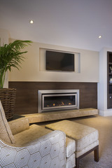 Comfy armchair in front of a fireplace