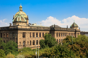 Obraz premium Back view of Historic Czech National Museum Building, Prague
