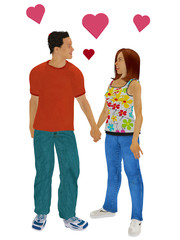 a computer rendered illustration of a young couple in love