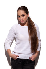 Portrait of a girl on a white background