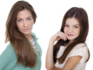 Beautifal little girl and happy mother