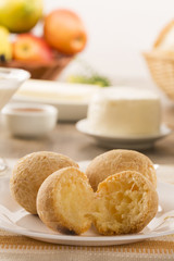 Brazilian cheese buns . Table cafe in the morning with cheese bread.