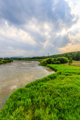 Fototapeta na wymiar beautiful riverbank in hokkaido outskirt