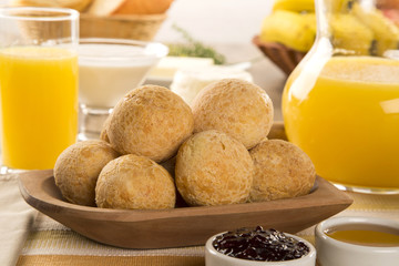 Brazilian cheese buns . Table cafe in the morning with cheese bread.