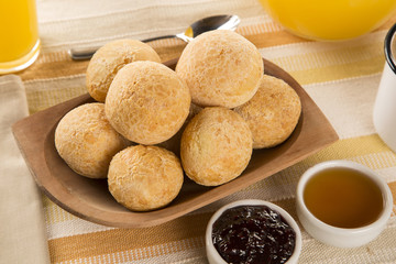 Brazilian cheese buns . Table cafe in the morning with cheese bread.